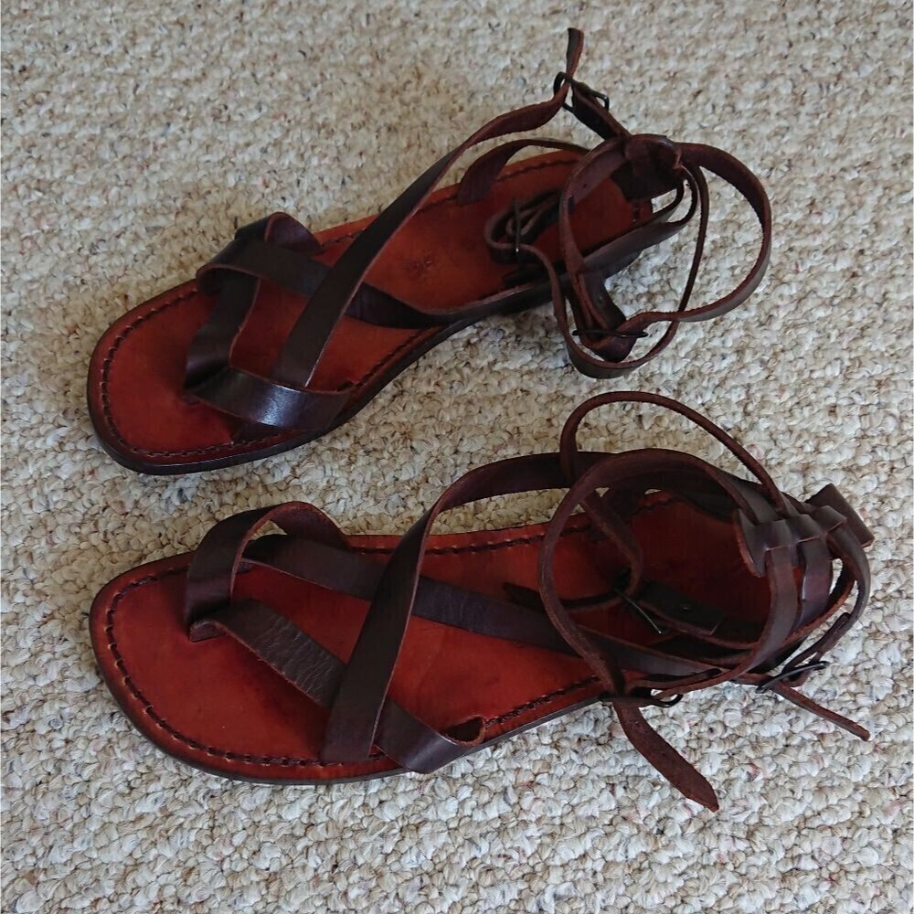 Gianluca L'artigiano del cuoio Handmade leather sandals in dark brown size 12